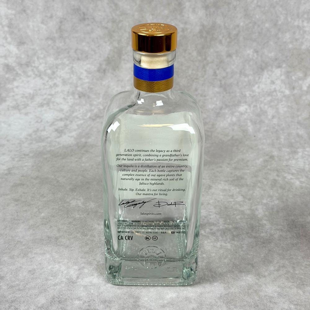 LALO Tequila Blanco EMPTY 750ml Glass Bottle with Gold Stopper Home Decor DIY - Picture 4 of 9